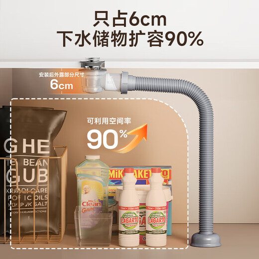 ARROW wash basin drainer, visible design, anti-odor seal, ultra-thin wall row, side row bathroom, anti-insect and anti-odor, gun ash, triple anti-odor-ultra-thin visual drain-flip-type space-saving drain set