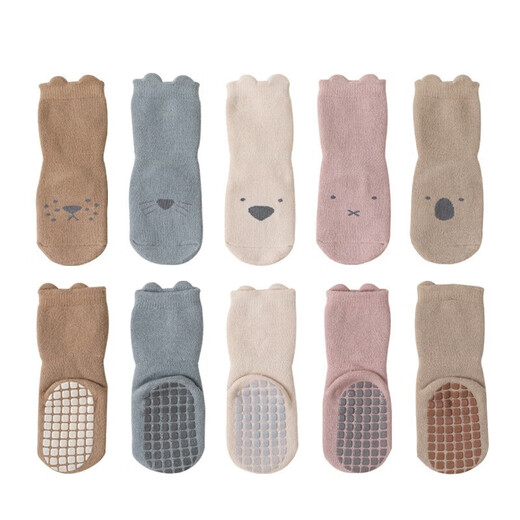 Autumn and winter children's socks, infants and toddlers, warm terry thickened floor socks, newborn baby socks, indoor non-slip socks, Y2197-3 pairs (off-white/khaki/coffee), one size fits all, M size 1-3 years old