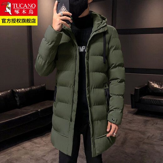 Woodpecker (TUCANO) down jacket winter men's mid-length coat to prevent cold and warm cotton jacket thickened youth hooded cotton coat men's fashion black XL