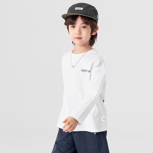 Duojia boys' T-shirts, spring and autumn, handsome casual printed children's cotton tops, medium and large children's fashionable versatile round neck long sleeves