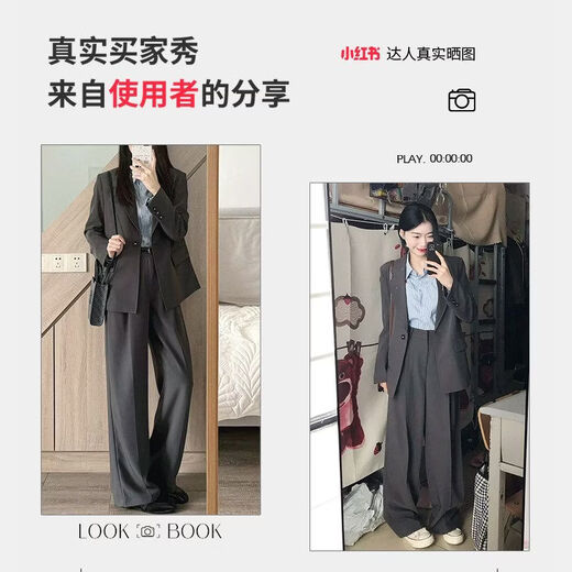 Dajiashi Z Gray Suit Suit Women's Business Wear 2026 New Spring Autumn Business Suit Formal Occasion Two-piece Suit B Black Two-piece Suit Free Belt XL