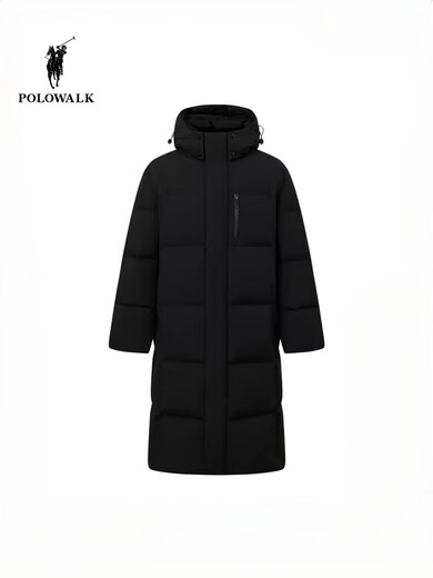 POLOWALK Men's Down Jacket 2025 Winter New Product 90 Duck Down Simple Hooded Long Down Jacket Dark Navy Filled Down Approximately 280g~392.7g M 170/M