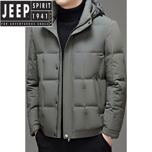 JEEP SPIRIT short down jacket men's hooded winter new thickened warm white duck down bread coat winter jacket black 2XL 185