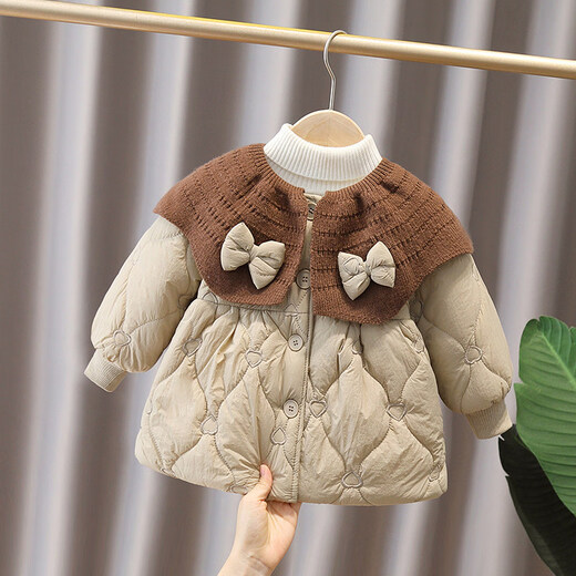 Tongtai Beikang baby winter cotton coat girls winter clothing plus velvet cotton jacket baby one year old red coat New Year's greetings outfit outing cotton coat pink 80 cm