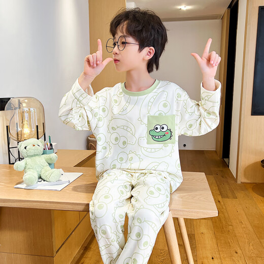 莫代尔儿童睡衣男童春秋季纯棉2024新款薄款长袖中大童男孩家居服套装夏 3878# 14码(建议身高130-140cm)
