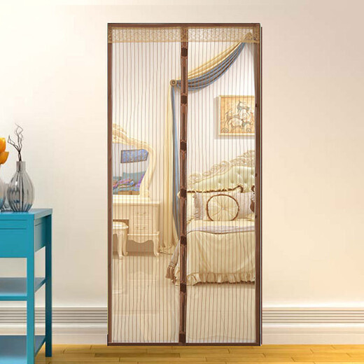 Gongxun Velcro anti-mosquito door curtain silent magnetic screen door summer home anti-fly bedroom partition screen window punch-free self-adhesive removable striped coffee 85*200