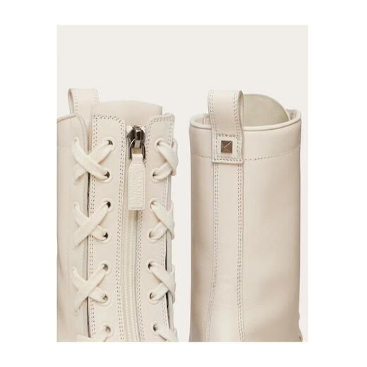 Valentino (Valentino) women's Martin boots, wear-resistant, non-slip, comfortable, lightweight, light-colored, round-toe zipper closure, calfskin upper, white 40