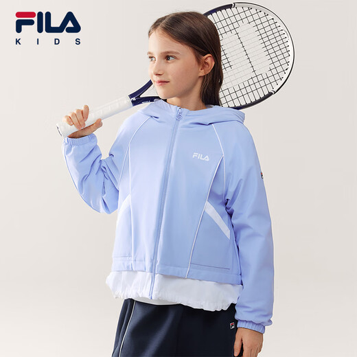 FILA children's jacket 2026 spring new style girls' medium and large children's sports loose hooded top bright light blue-LB 130