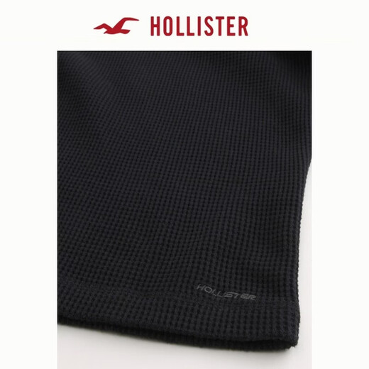 HOLLISTER waffle classic LOGO Henry collar casual long-sleeved T-shirt 26 spring and summer men's 324-6556 black L (180/108A)