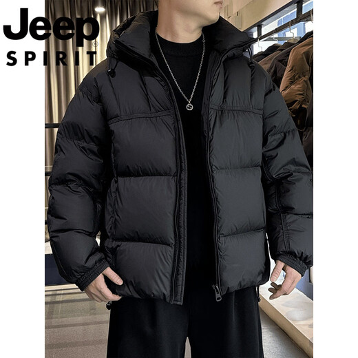 JEEP international brand white duck down short down jacket men's winter cold-proof warm bread coat hooded casual jacket black upgraded version 4XL
