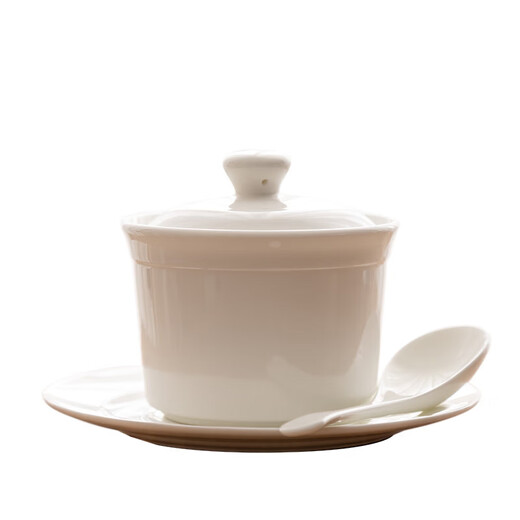 Tuojin household bone china water-proof bird's nest stew pot small ceramic steamed egg soup cup with lid white porcelain for one person 300ml tongue and mouth stew tongue and mouth stew pot 300ml