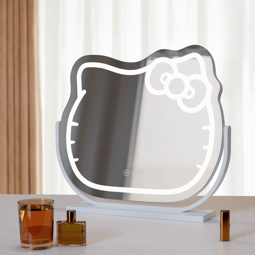 Cosmetic mirror with light smart desktop led master bedroom dressing table desktop light luxury cute cream style mirror medium white plug-in model 38*35cm three-tone lighting + rotatable