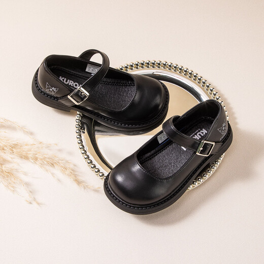 Hello Kitty children's shoes, girls' leather shoes, Kuromi spring princess shoes, British leather shoes, performance soft-soled shoes, Mary Jane shoes, black, size 26, suitable for feet 16.3-17.0cm long