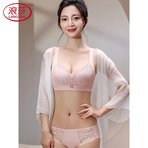 LangSha (LangSha) zodiac year red underwear set for women with big breasts, push-up thin cup, no wire rims, large cup 42CD bra 8407 set champagne 95D 42 thin cup