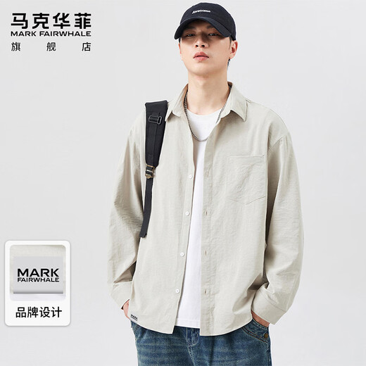 MARK FAIRWHALE long-sleeved shirt men's winter high-end shirt men's trendy brand casual top men's jacket men's beige XL