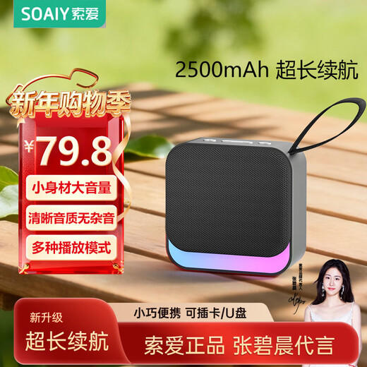 Sony Ericsson (soaiy) Bluetooth audio small outdoor portable plug-in card USB disk music player square dance high volume long battery life wireless small car audio-book singing player SD16 exclusive black