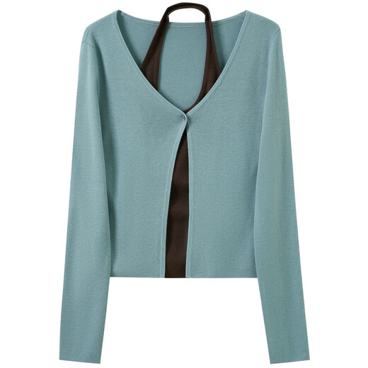 Sancai 2026 Spring New Fake Two-Piece Knitted Sweater Halter Neck Sweater Design Slim Long Sleeve F