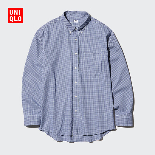 Uniqlo Men's and Women's Premium Long Staple Cotton Plaid Shirt Long Sleeve Shirt 473281 480648 476015/66 Blue S