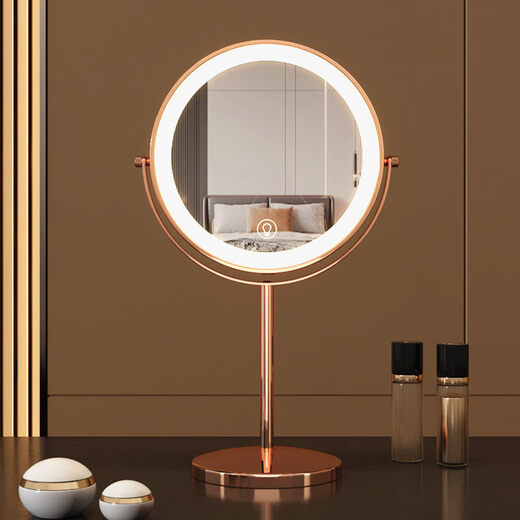 Large LED makeup mirror that can be raised and lowered. Telescopic double-sided illuminated mirror. Desktop magnifying mirror. Desktop beauty mirror can be adjusted in height. 10 inches. Silver. Can be raised and lowered. 5x magnification. Mirror diameter 25cm.