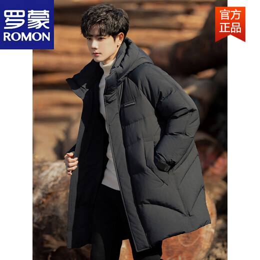 罗蒙（ROMON）男子羽绒服冬季2026年新的中长连帽高端外套男生加厚保暖情侣外套 黑色 L (135-155斤)