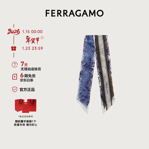 Ferragamo Women's Blue Gravure Printed Mulberry Silk Long Scarf 0785720 Gift for Girlfriend