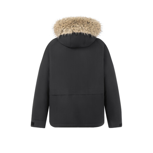 GROUND ZERO couple's large fur collar workwear style design 90 white duck down warm hooded down jacket black L