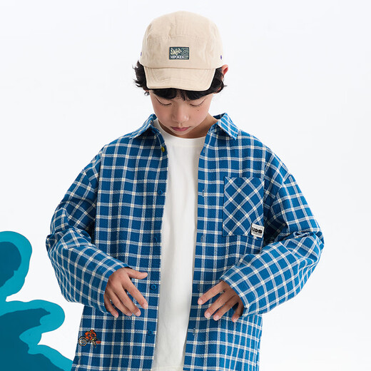 Mipo new product 26 spring new children's shirt for boys and girls soft and breathable outdoor plaid versatile sun protection top trendy blue plaid 140