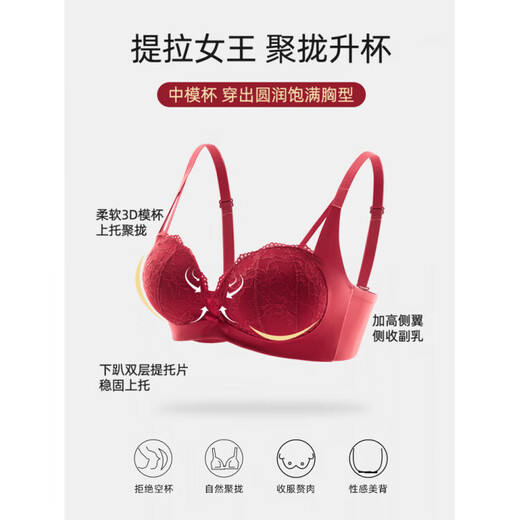 ESSONIO Zodiac Year Red Underwear Set Women's Small Breasts Gather Up and Enlarge Torre Lace Year of the Horse Underwear Wedding Bridal Bra Maroon-Set 70A/32A (for good luck)