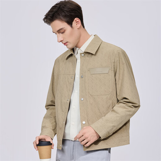 Dances with Wolves Old Money Style Lapel Jacket Men's Old Flower Printed Commuting Casual Easy-Care Jacket 701 Khaki S