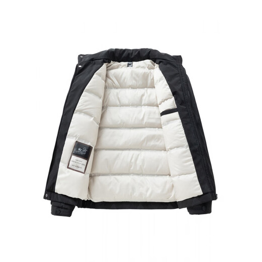 KBXNG劲霸轻薄羽绒服男士冬季潮牌帅气立领暗纹印花夹克加厚白鸭绒外套 黑色 M