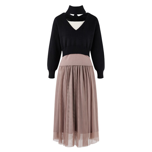 Qiushui Yiren Gentle and Romantic Four-piece Set 2025 Autumn New Fashion Commuting Knitted Yarn Skirt Set Black S