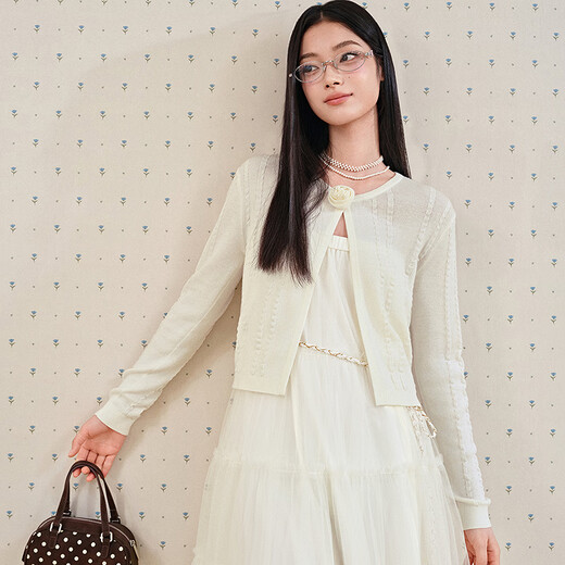 Leding three-dimensional flower knitted cardigan for women spring new wool blended jacket style top atmosphere sweater white (ready in stock) XS