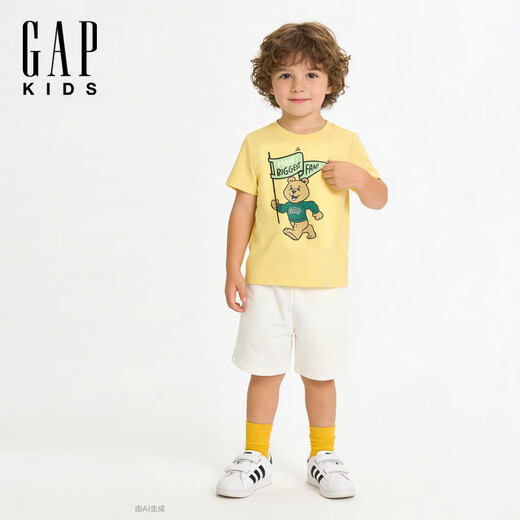 Gap Gap boys 2026 spring new pure cotton creative printed short-sleeved T-shirt children's wear US version 870066 yellow 100 /52 (2-3 years old)