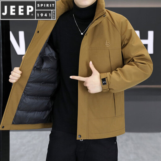 JEEP SPIRIT感轻薄款羽绒服男士冬季新款休闲立领保暖外套刺绣防寒服 咖色 M