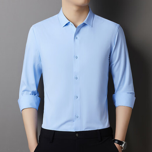 MAGIOPY light luxury brand high-end brand autumn men's shirt new style young and middle-aged long-sleeved casual solid color lapel versatile white 52 180