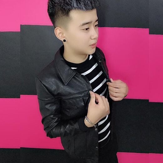 SEPTWOLVES short handsome trendy fashion thickened motorcycle Pu leather jacket social spirit young people slim street lapel clip black plus velvet M 85-110Jin Jin is equal to 0.5 kg