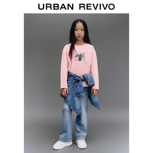 UR2026 Spring New Children's Clothing Girls Casual Simple Daily Fun Printed T-shirt UGU460004 Pink 140