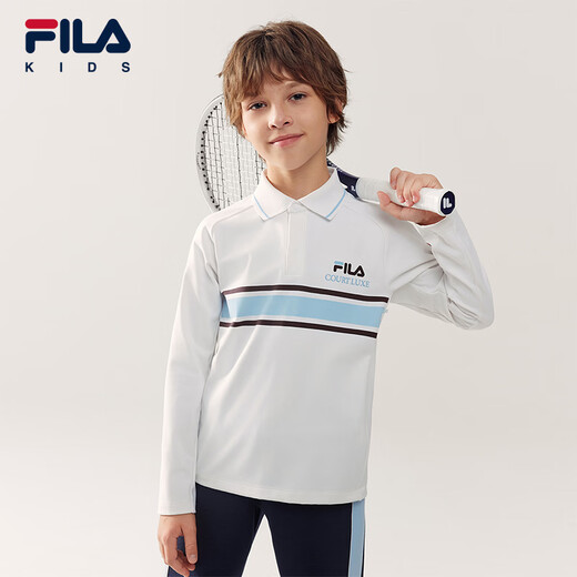 FILA antibacterial function FILA children's clothing long-sleeved 2026 spring new men's and older children's POLO shirts Jade White-WT 170