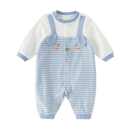 DAVE&BELLA Newborn Pure Cotton Romper 2026 Spring New Antibacterial and Anti-mite Baby Boy Jumpsuit Newborn Baby Pajamas Blue and White Stripes Ready Stock 80cm (Recommended Height 73-80cm)