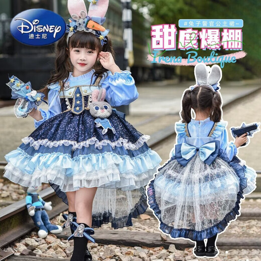 Disney (Disney) Girls Rabbit Police Officer Princess Dress 2026 New Children's First Birthday Dress Dress Fashionable Judy Rabbit Dress Skirt + Little Hat + Pistol + Socks Plush 120