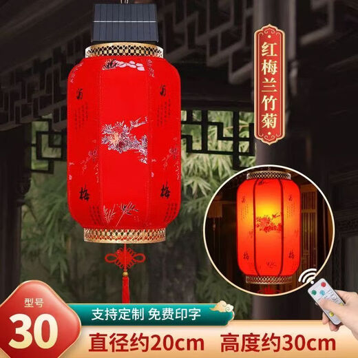 Xushansi 2026 New Year Remote Control Solar USB Charging Chinese Outdoor Imitation Sheepskin Lantern Waterproof and Sunscreen Customized Printing Gold Frame Red Plum, Orchid, Bamboo and Chrysanthemum Model - Two Meters Extended Cord 60 Models Remote Control Solar + USB Charging