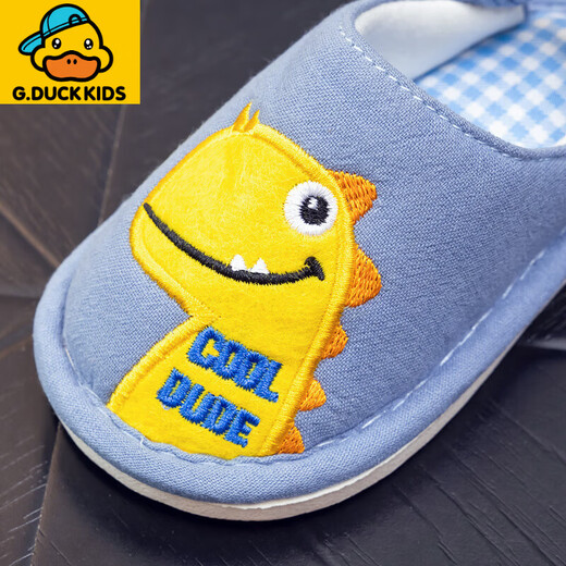 G.duck little yellow duck children's slippers winter women's 1 non-slip 2-year-old infant boy indoor home girl baby cotton wool slippers blue engineering vehicle 10.5 150 yards inner length 13cm