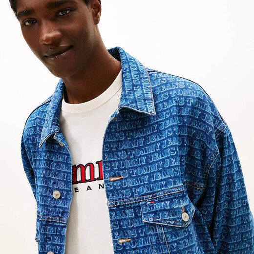 Tommy Hilfiger Tommy men's all-over logo denim jacket blue loose retro trendy jacket 26 spring new style XS
