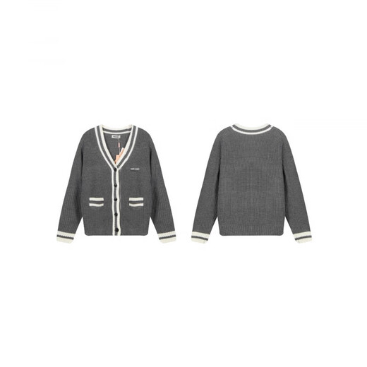 MIU Miu Miujia knitted cardigan women's V-neck long-sleeved jacket autumn and winter new age-reducing college style outer wear trendy gray M