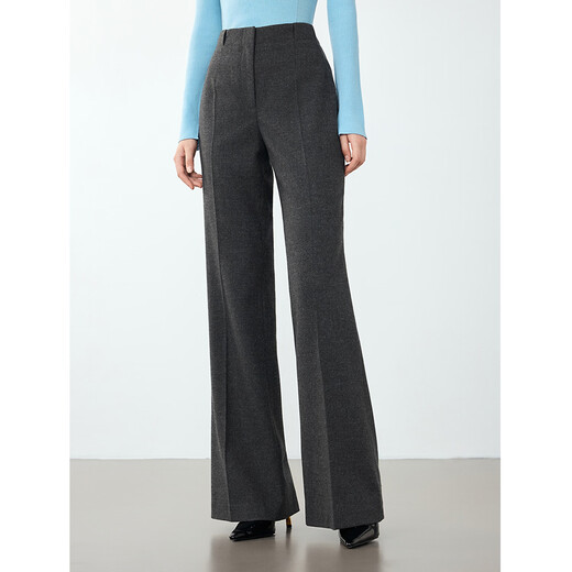 Langzi 2024 winter new style wool design temperament retro slightly flared suit pants French slim trousers for women dark gray XL
