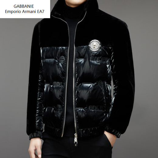 Emporio Armani EA7 Armani Autumn and Winter New Stand Collar Spliced Short Goose Down Jacket Jacket for Young and Middle-aged Men Warm Windproof Jacket Black L 175
