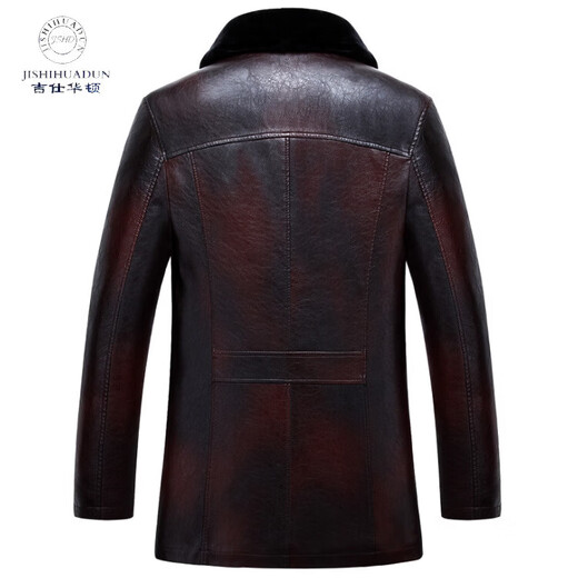 YISHion new winter wear PU fur one-piece men's jacket winter lapel plus velvet thickened coat men's business leather jacket brown M (170)