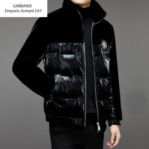 Emporio Armani EA7 Armani Autumn and Winter New Stand Collar Spliced Short Goose Down Jacket Jacket for Young and Middle-aged Men Warm Windproof Jacket Black L 175