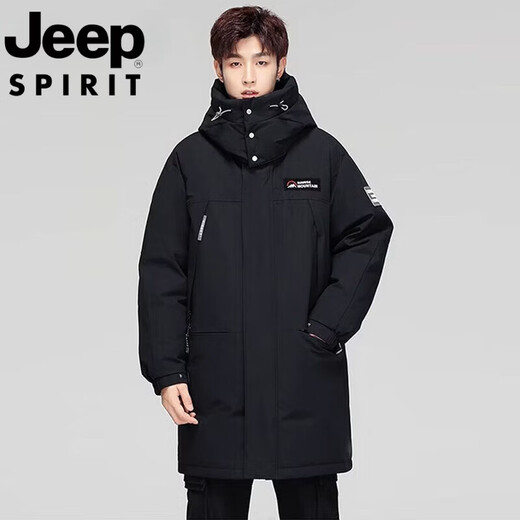 JEEP吉普国际品牌派克羽绒服男士中长款2025冬季新款工装加厚保暖外套 绿色 M 建议90-105斤