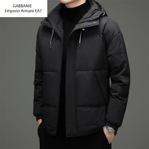 Emporio Armani EA7 Armani 2026 new down jacket men's winter jacket hooded thickened white duck down handsome Korean version trendy brand protection black M